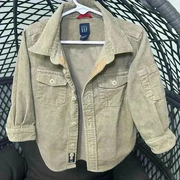 GAP Kids Whale Bone Corduroy Button Down Shirt Shacket 3T Brown Tan - Picture 1 of 6